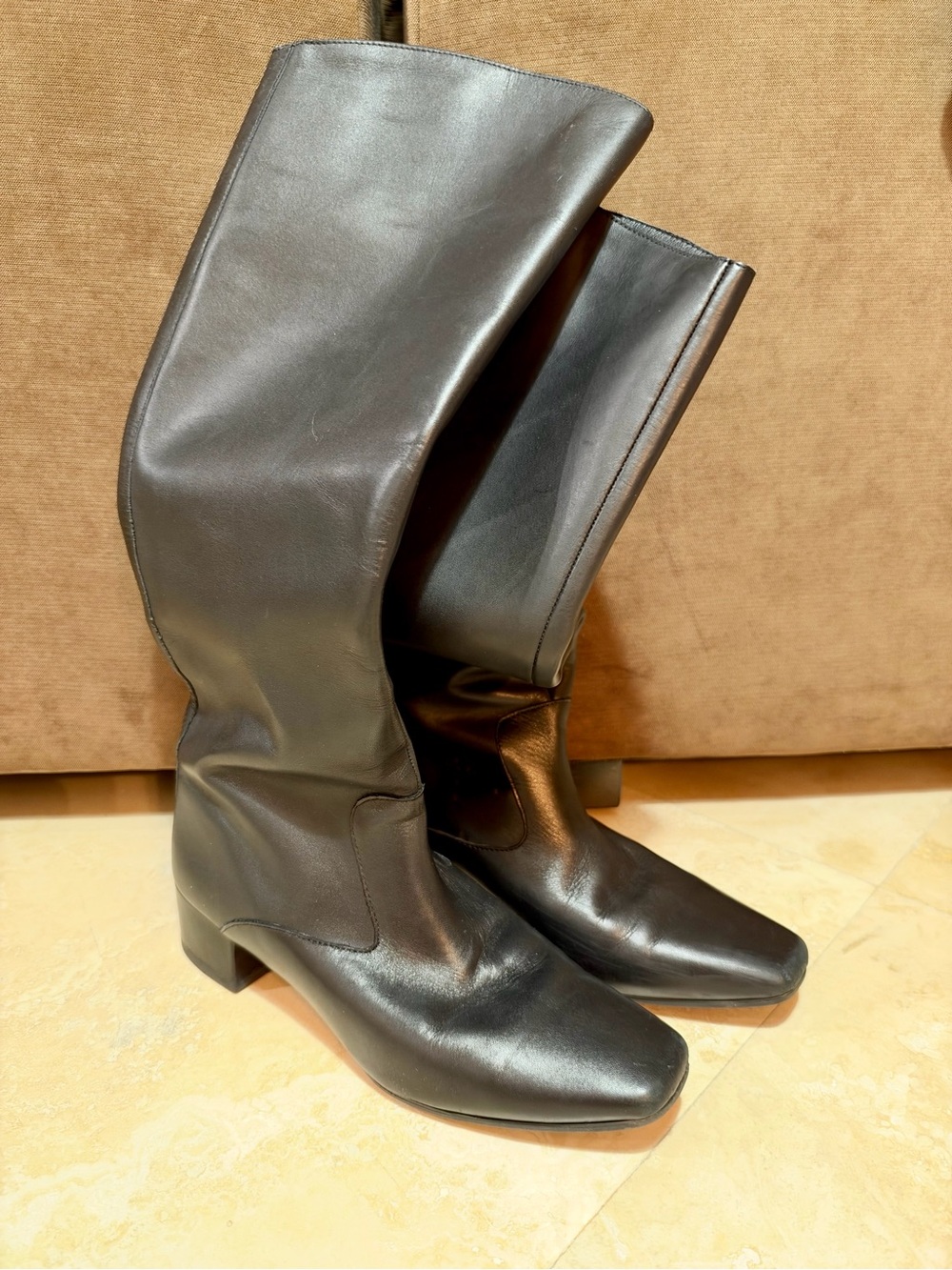 J. Crew Black Leather Knee High Riding Boots Block Heel Square Toe 10.5